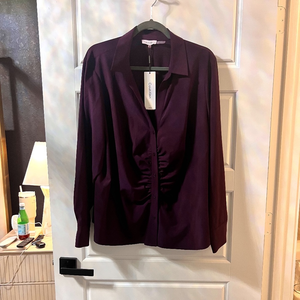 Calvin Klein Ruched Front Blouse 2x NWT
